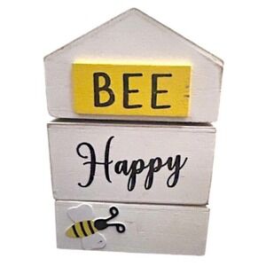 Bee Decor Wood Blocks Rotating Bee Happy Kind Grateful‎ Humble Farmhouse Cottage